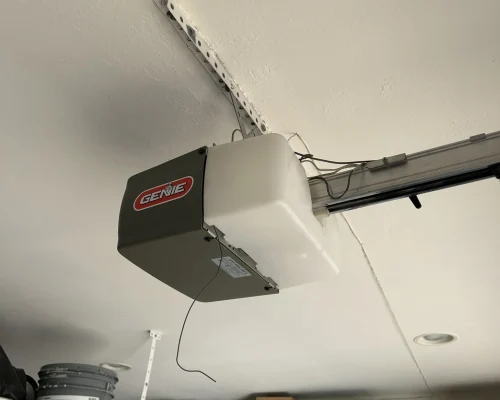 a garage door opener from a ceiling